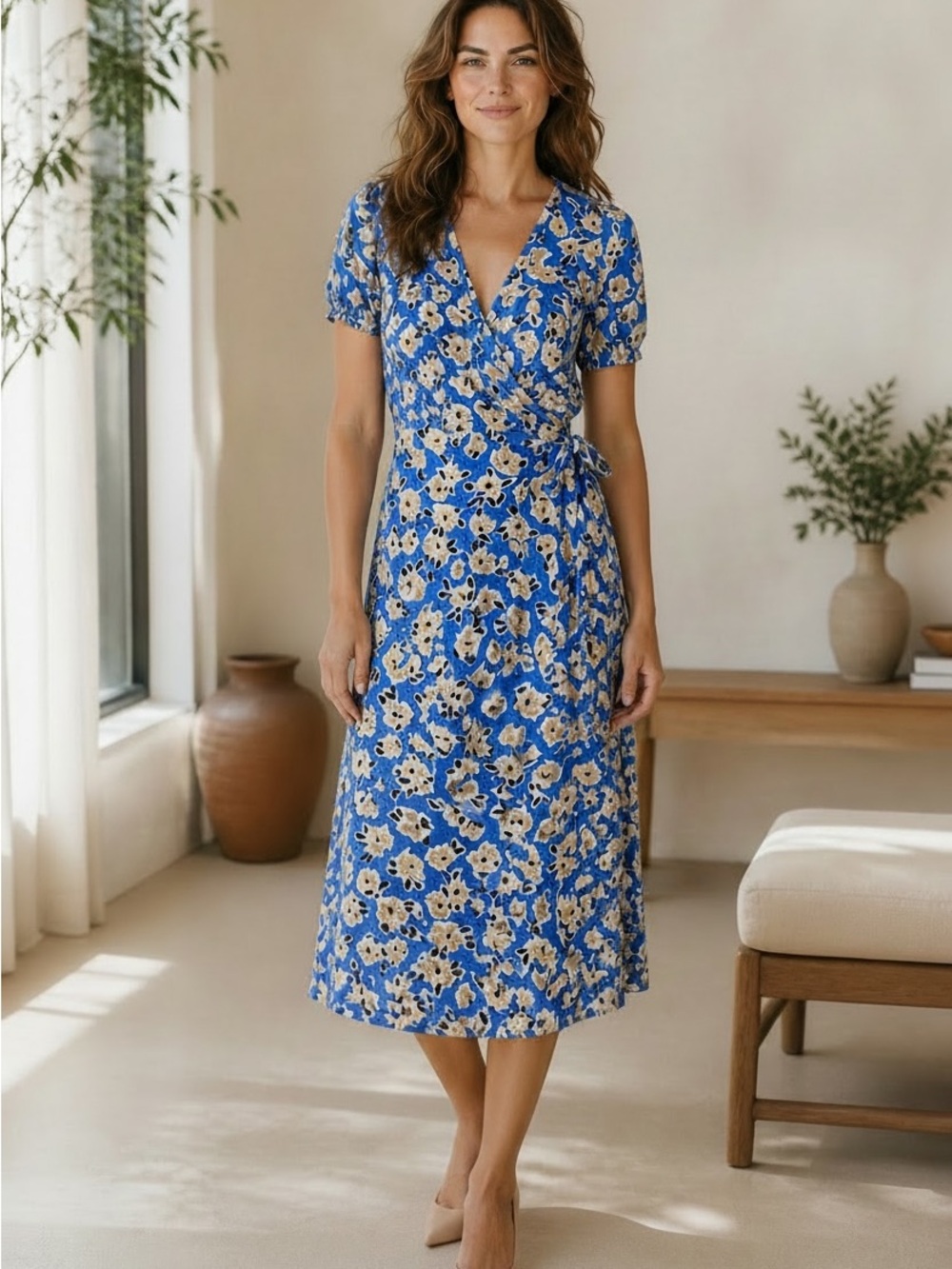 NWT Ann Taylor Blue Floral Wrap Midi Dress – Size 4